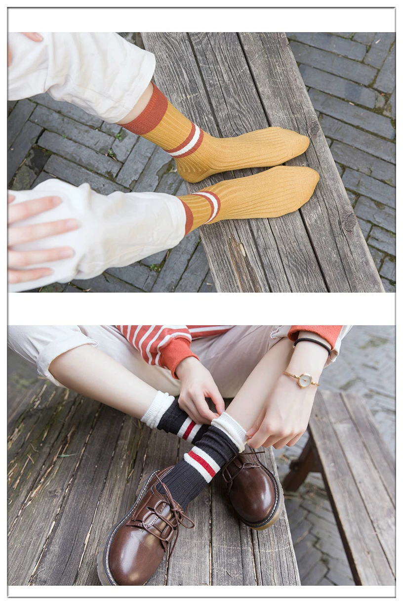 Зимние новые толстые теплые женские Модные Цветные кашемировые женские носки однотонные полосатые носки в стиле ретро