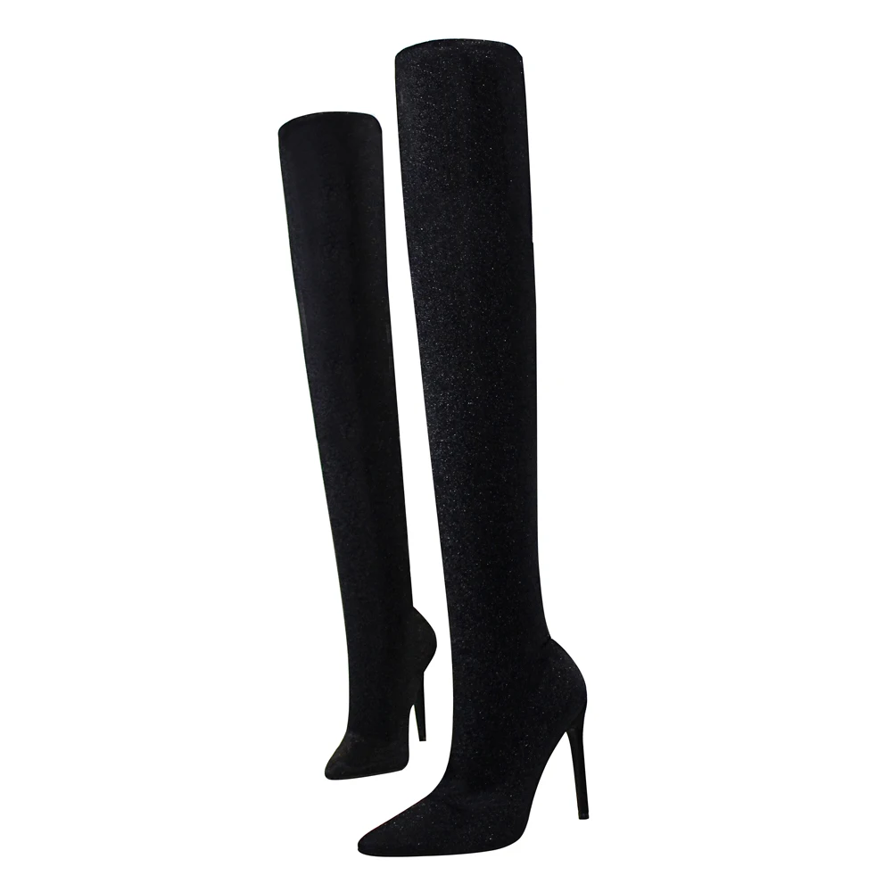 

Big Size 34-40 Over The Knee Boots Women Flock Sexy Thigh High Boots Thin High Heels Shoes Pointed Toe Autumn Boots DS-C0332