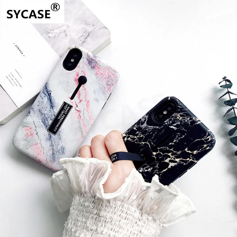 SYCASE luxury marble Flamingo Flowers emboss Phone case for iPhone 6 6s 7 8 plus x xr xs max Invisible bracket back cover |