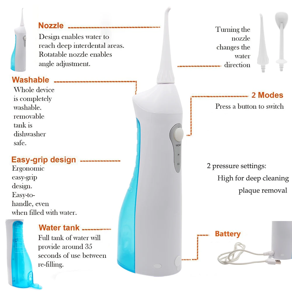 Профессиональный USB заряжаемый ороситель для полости рта с высокой емкостью воды Flosser Танк домашнего использования очиститель зубов рот очищающее средство для зубов и полости рта