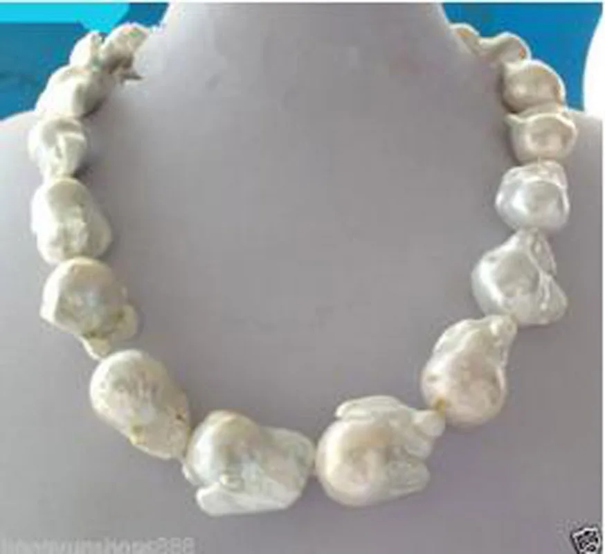 

REAL HUGE AAA SOUTH SEA WHITE BAROQUE PEARL NECKLACE 18" silver clasp