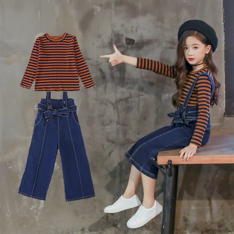 2018 Autumn Kids Clothes Set Toddler Girls Clothing Sets Teenage 2pcs Sports Suit Striped T-shirts + Wide Leg Pants Jumpsuits 12 2018 Autumn Kids Clothes Set Toddler Girls Clothing Sets Teenage 2pcs Sports Suit Striped T-shirts + Wide Leg Pants Jumpsuits 12