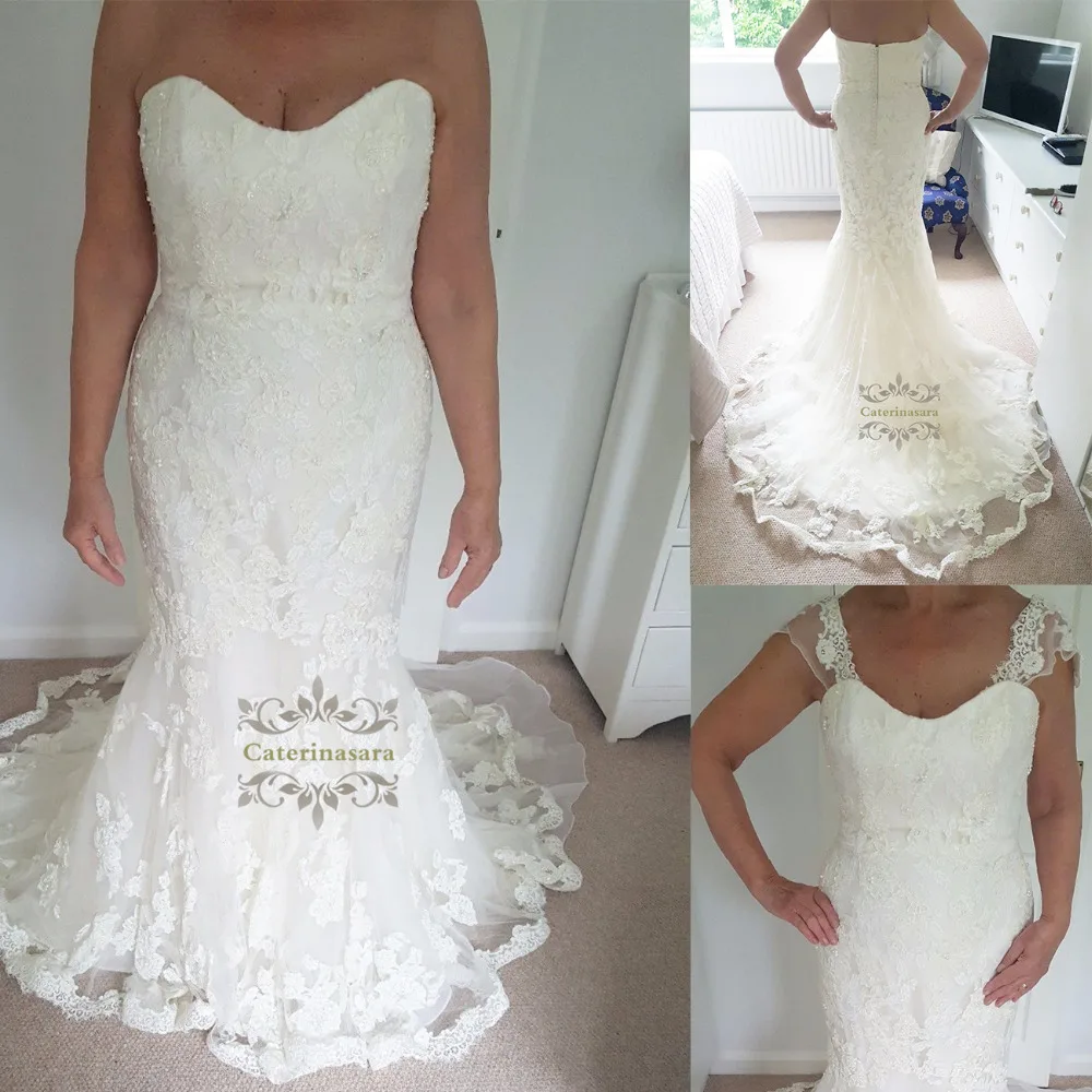 

Trumpet 2019 Womens Lace Wedding Dresses Bride Gown for Girl Teen with Scoop Crystal Fit and Flare Fishtail Removable Cap Sleeve