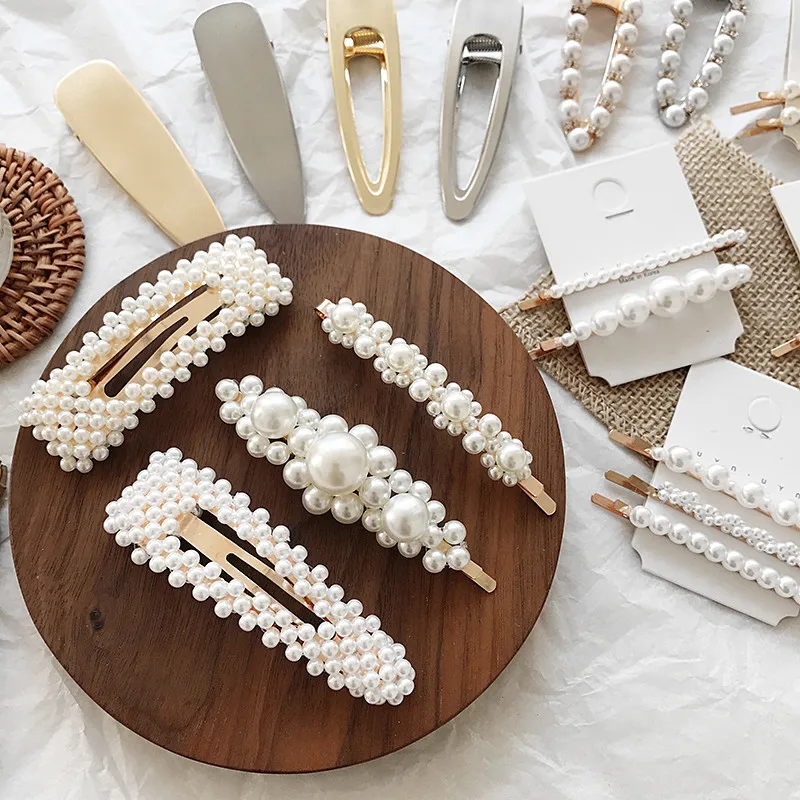 

Korean Simulated Pearl Hairpin Beads Hair Clip Flower Rectangle Trangle Barrettes For Women Girl Geometric Handmade Accessories