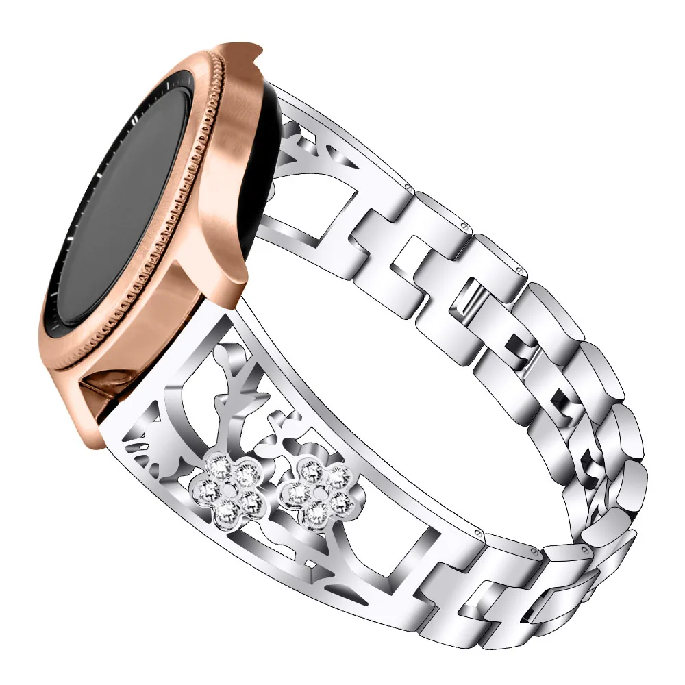 Женский бриллиантовый ремешок для samsung Galaxy Watch 46 мм 42 мм Шестерня S3 S2 ремешок из нержавеющей стали для huawei Watch GT браслет с цветком