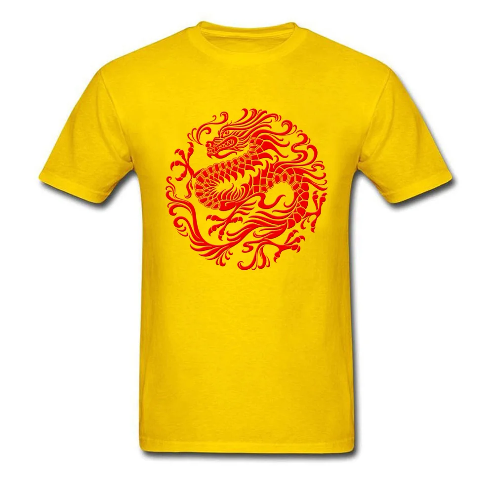 Fitted Traditional Red Chinese Dragon Circle T-shirts Summer Fall Round Collar 100% Cotton Tees for Men Tee-Shirts Normal Traditional Red Chinese Dragon Circle yellow