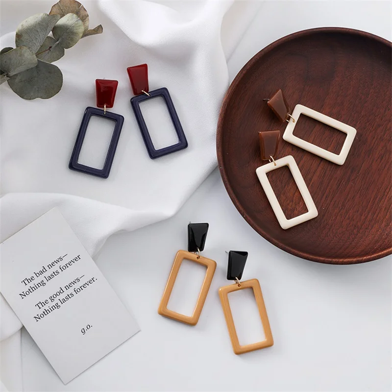 

Exaggerated Geometry Acrylic Long Large Earrings Joker Rectangular Hollow Women's Personality 925 Silver Needle Hot Earrings