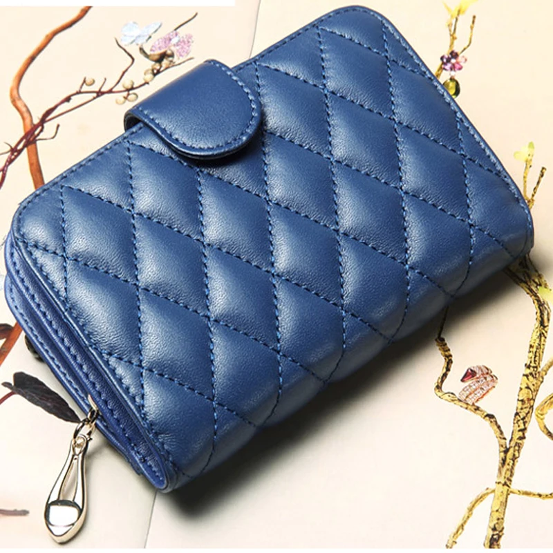 

Fashion Women & Men's Genuine Leather Plaid Wallet Sheepskin Short Coin Purse Bag Card Holders V1135