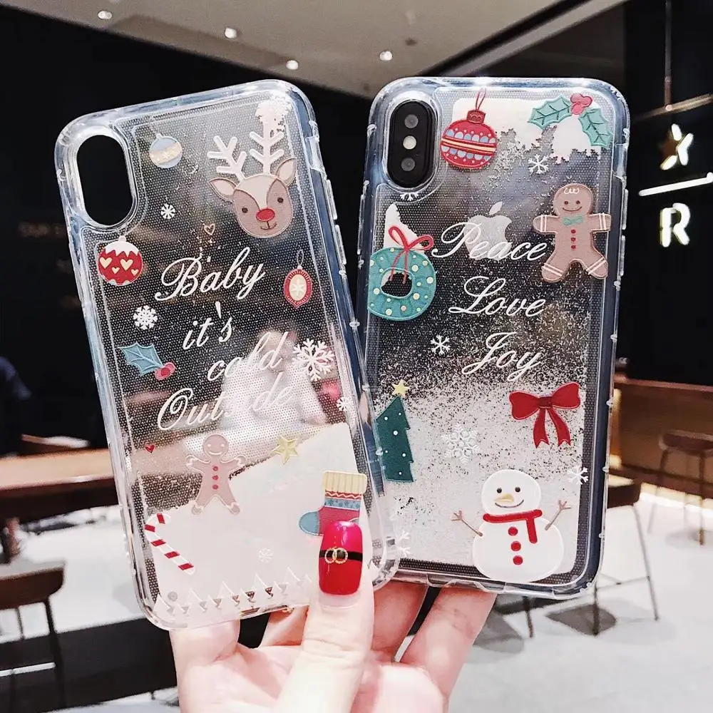 

Christmas Phone Case For Iphone 7 6S 8Plus Snow Flow Elk Cartoon For iphone X XS Max XR Soft Silicone TPU Case Cover Lovely