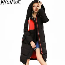 AYUNSUE Новое поступление женские пуховики с капюшоном зимнее пальто женская теплая белая куртка на утином пуху Женская длинная парка Abrigo Mujer WXF386