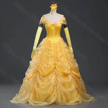 

2016 Custom Made Beauty And The Beast Princess Belle Cosplay Costume Belle Cosplay Dress for Party Lace Version