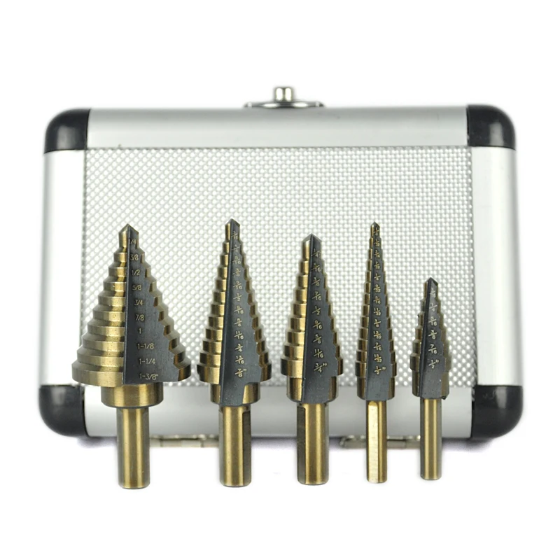 

5PCS HSS Multiple Hole Cutter Step Drill Bit Set For Metal Woodworking High Speed Power Tools With Aluminum Case