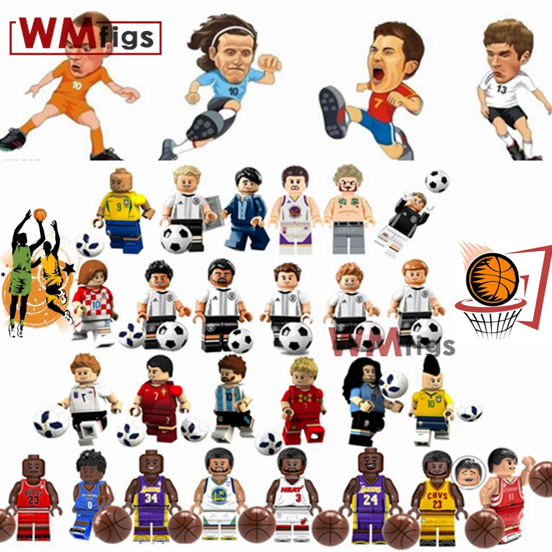 

Sports Legoings Football Basketball Team Player Ronaldo Messi Neymar James Lakers Building Blocks Figure Bricks Toy kids gift