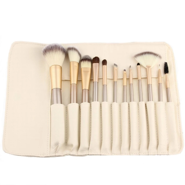 12PCS Fanned Foundation Makeup Tool Loose Powder Contour Blush Brush with Storage Bag | Красота и здоровье