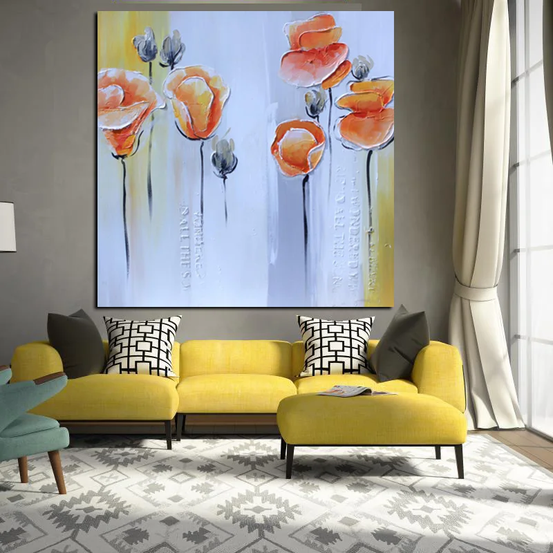 

Print Abstract Knife Orange Poppies Oil Painting on Canvas Pop Art Poster Modern Wall Picture For Living Room Sofa Cuadros Decor