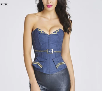 

HOT SALE ! 2017 New Jeans Blue Corselet Sexy Denim Corset Women's Corselet Strapless Boned Corset And Bustiers With Thong Fast