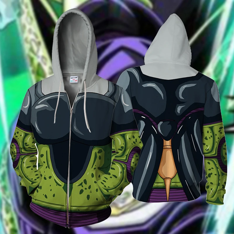

BIANYILONG 2019 New Autumn Winter 3D Printed Hoodies Dragon Ball Z Cell Cosplay Zip Up Hoodie Jacket clothing