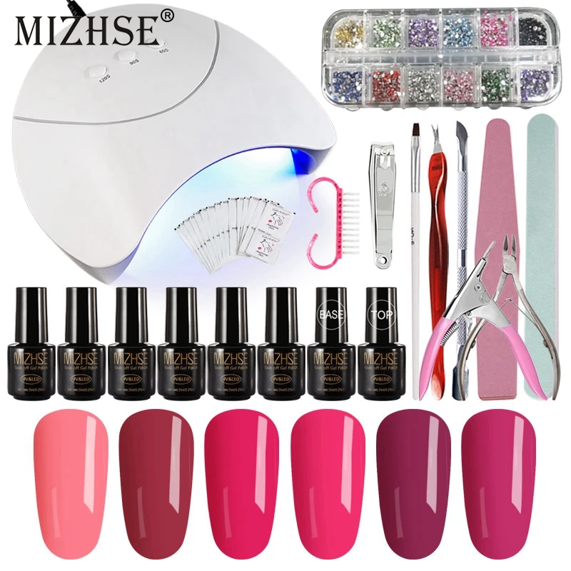 MIZHSE Nail Tools Set DIY Nail Art Practice 36W UV Led Lamp Cure UV Gel Polish Soak Off 6 Colors Nail Gel Base Coat Top Coat