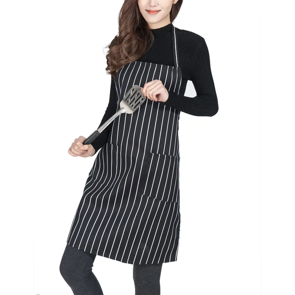 

Kitchen Stripe Pattern Apron Lady Women Men Adjustable Cooking Apron with Pocket Chef Baking Bar Cafe Cloth Protect
