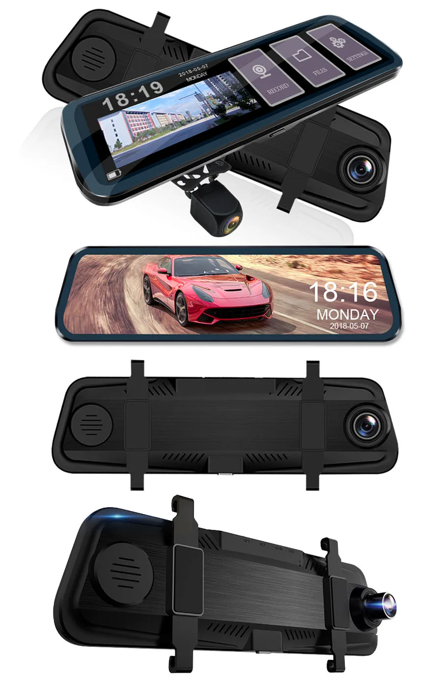 E-ACE Зеркало для автомобиля Dvr 1080P FHD Dashcam двойной объектив регистратор с камерой заднего вида ночное видение Автомобильная камера Сенсорный видеорегистратор