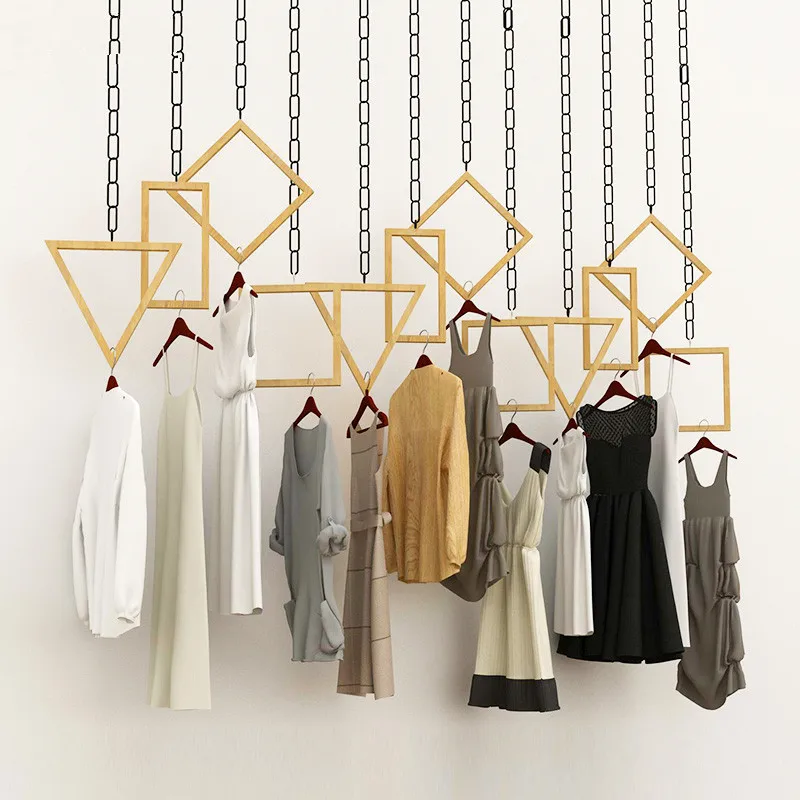 

Display hanger clothing store wall hanging multi-functional hanger children's clothing store shelf display rack retro solid wood