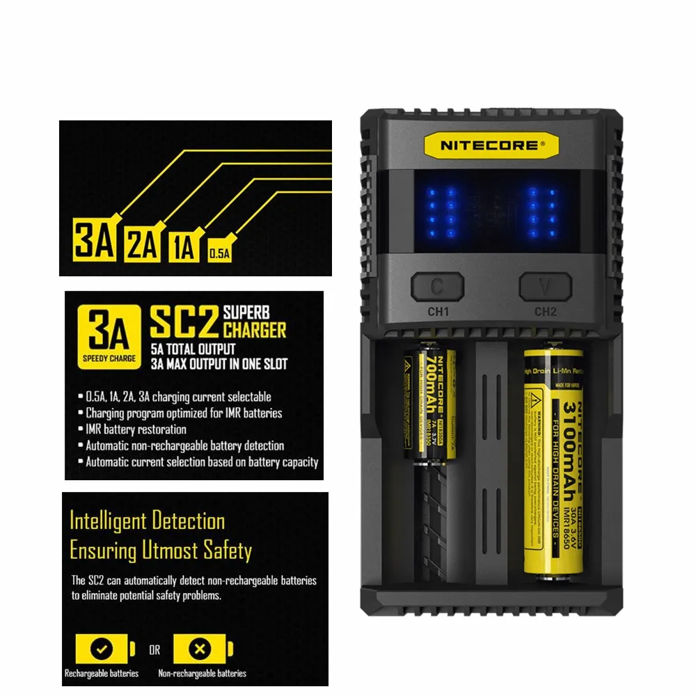

Nitecore SC2 Intelligent Battery Charger with USB Max Output 2.1A for LiFePO4 Lithium Ion Ni-MH NiCd Battery 2016 New Original