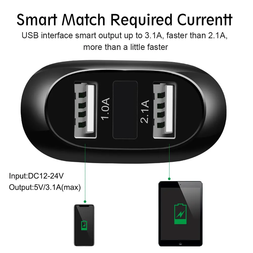 OLAF 2 USB Output Car Charger 3.1A max(Real) Fast Charge Adapter For iPhone X 8 7 6 s for Samsung S9 S8 S7 mobile phones tablets (2)