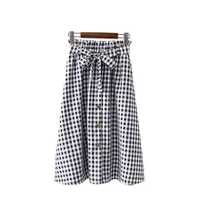 Для женщин клетчатая однобортная куртка с кружевным Высокая Талия однотонный расклешонное юбка летние Для женщин Повседневное плиссированные юбка-трапеция в шотландскую клетку G0405#20