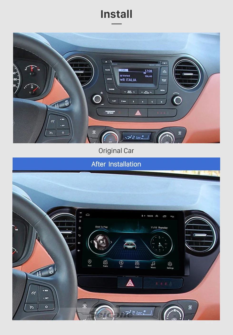 Seicane Android 8,1 2Din GPS; стереооборудование для автомобиля для 2013 HYUNDAI I10 левый руль 9 дюймов головное устройство мультимедийный плеер