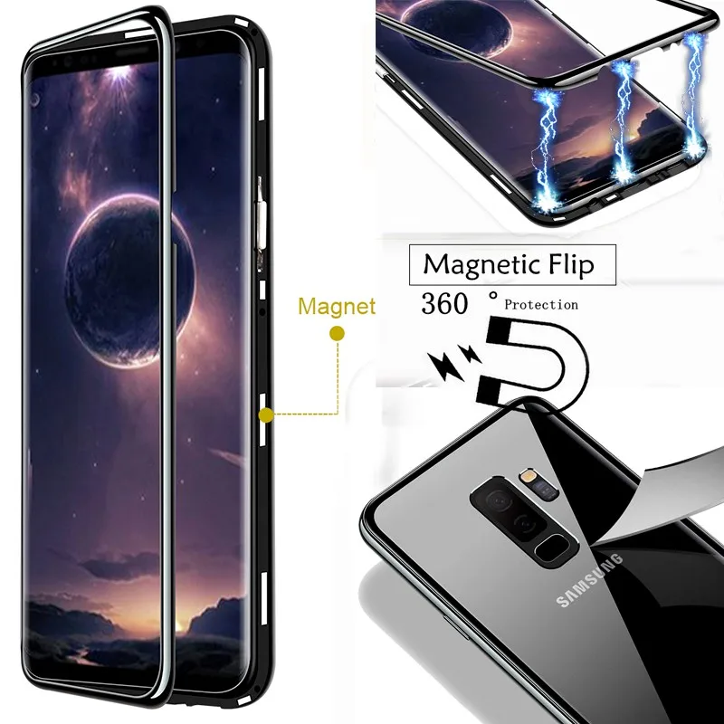 Чехол с полной защитой 360 градусов для Samsung Galaxy S8 S9 Plus Note9 Магнитный чехол очками Note