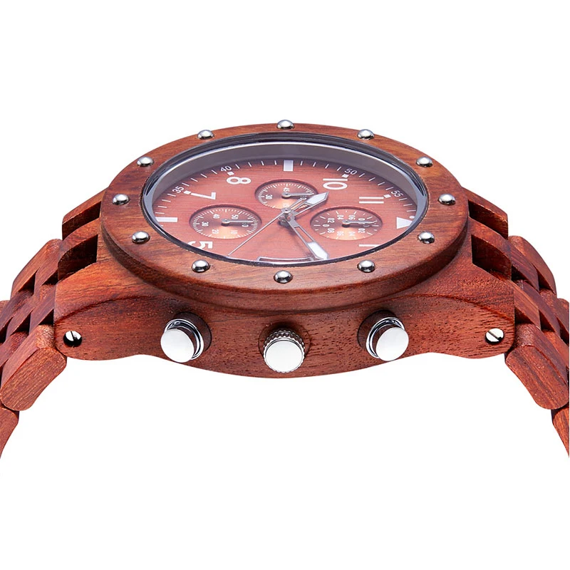 

Fashion Casual Man's Sub-dials Wooden Watch Quartz Movement Wristwatch Luminous Pointers Relogio Masculino Waterproof For Men