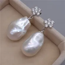 Eternal wedding Women Gift word 925 Sterling silver real Natural freshwater super Baroque, irregular shape, big grain pearl earr