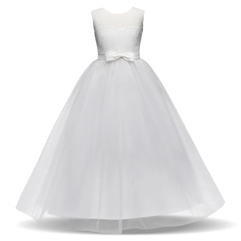Летние платья с длинным рукавом для девочек элегантный след длинное платье для подростков 6 12 14ys Выпускной свадебное платье детская одежда - Цвет: White dress