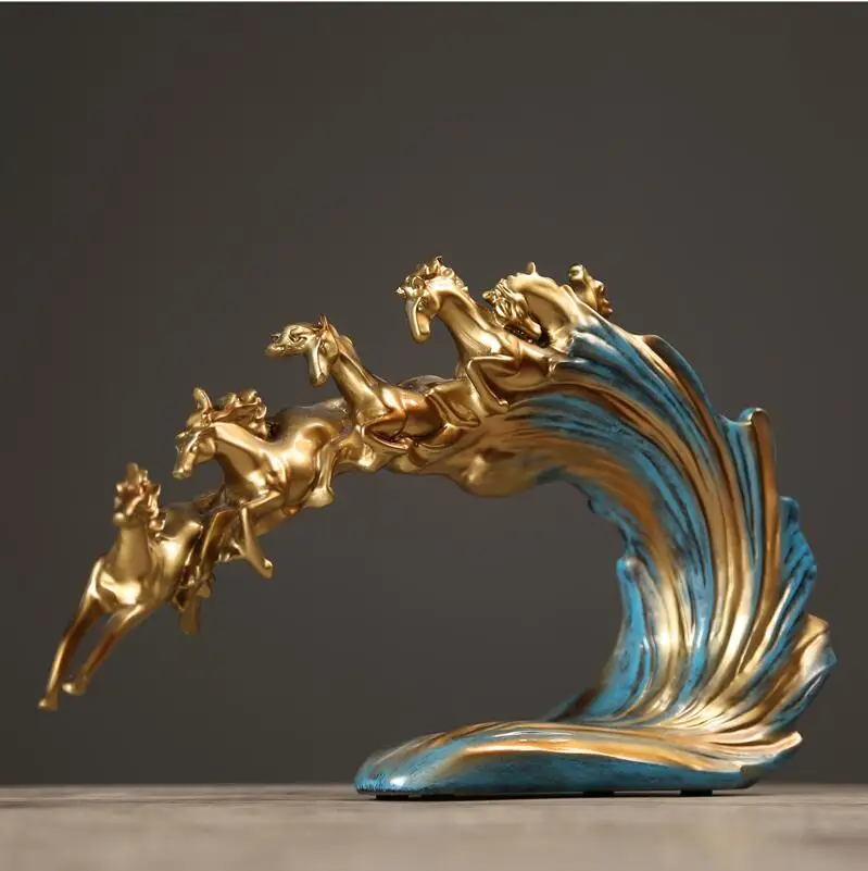 

European Luxury Resin Horse Ornaments Home Livingroom Fengshui Lukcy Statue Crafts Hotel Office Desktop Figurines Decoration Art