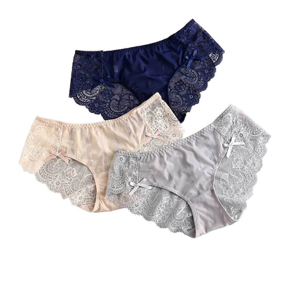 

Women Underwear solid Sexy Panties Lace low-Rise Bow cotton Briefs Transparent embroidery Lingerie New Hot