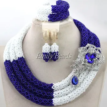 

Royal Blue/White Indian Bridal Wedding Jewelry Set Fashion African Beads Jewelry Sets Costume Necklace Sets Free Shipping ALJ356