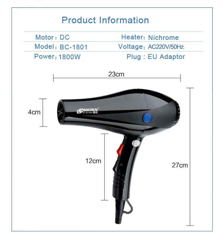 Высокое качество, 1800 Вт, мощный домашний фен для волос, фен с насадками, фен для путешествий с двумя скоростями, холодный или горячий