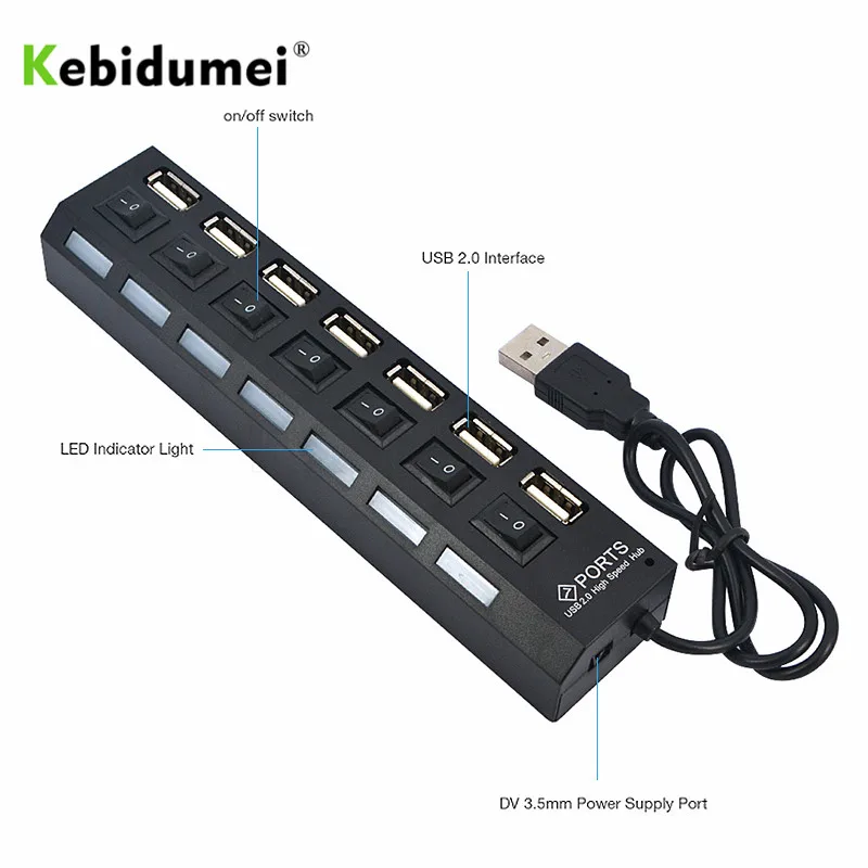 Kebidumei 5 Гбит/с высокая Скорость 7 Порты и разъёмы usb хаб переключатель со