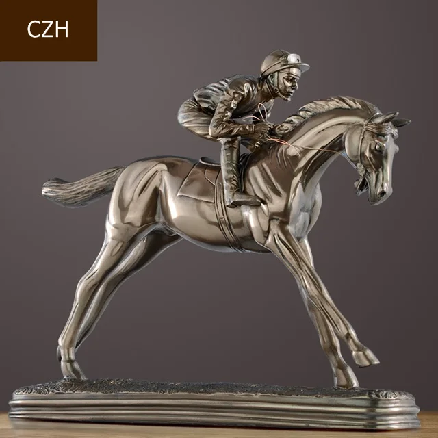 الفارس سباق الخيل تمثال اليدوية النحت خمر الرياضة تذكارية حلية الفن والحرفية للتجارة هدايا و مكتب ديكور