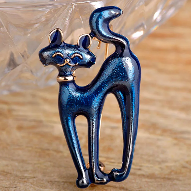

Jet White Blue Enamel Animal Brooches For Women Perfect Enamel Cat Brooch Pins 18K gold Plated Korean Design Hijab Pins Broches
