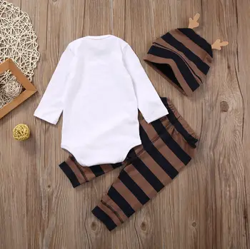 Citgeett Autumn  Baby Boy Clothing Sets Xmas Newborn Baby Boy Girls Clothes Long Sleeve Romper Jumpsuit Long Pants +hat Outfits 3