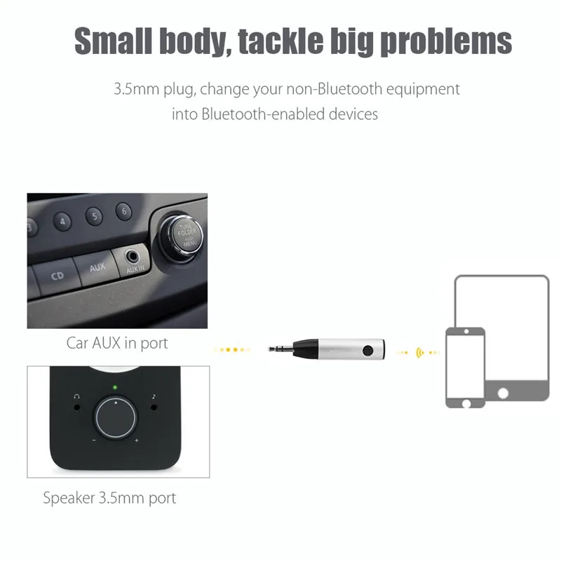 ihens5 Mini Music Receiver Adapter 3.5mm Jack AUX Audio Wireless Bluetooth Car Kit Handsfree with Mic for Headphones Speaker 9