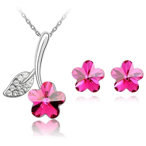 Австрийский Кристалл цветок кулон Модный Ювелирный набор ожерелье серьги Прямая