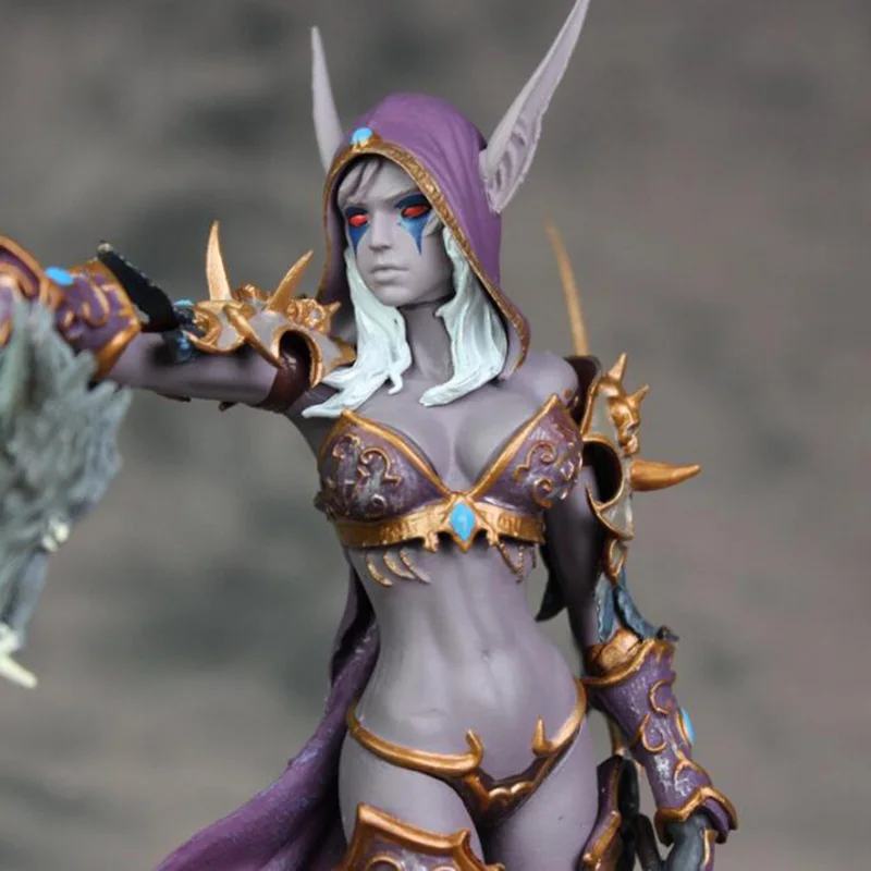 Игры WOW игрушки 23 см Sylvanas Windrunner стрельба из лука королева ПВХ Аниме Фигурка модель с базой для детей-поклонников подарок на день рождения