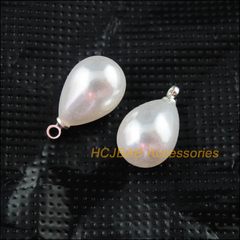 

8 New Teardrop Charms White Acrylic Pendants Silver Plated 13x18mm