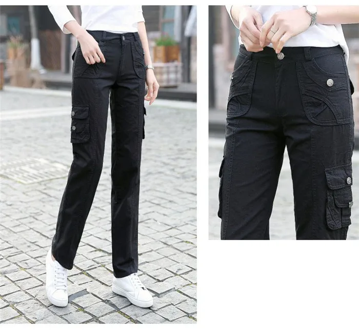 Spring Autumn Women Multi Pocket Cargo Pants Women Outdoor Sports Training Army Casual Straight Tube Overalls Long Pants NW2065