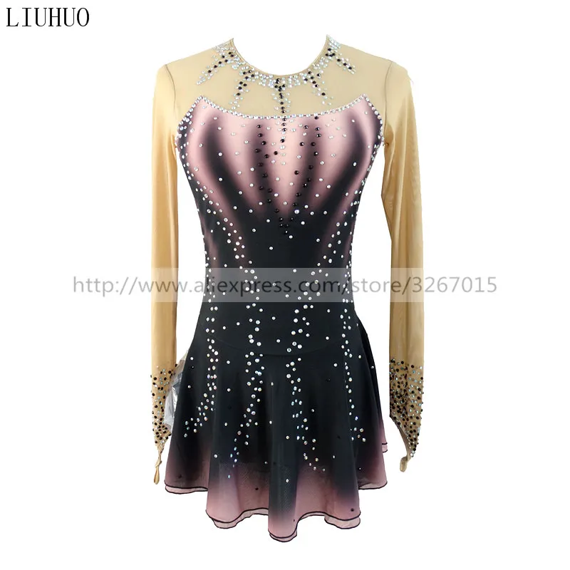 

Figure Skating Dress Customized Competition Ice Skating Skirt for Girl Women KidsBlack gray gradient color Sparkling rhinestones