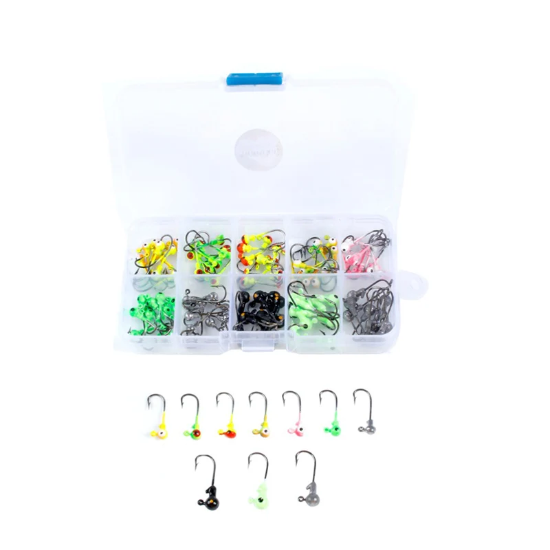 Ceny 100 sztuk pudło 1g 2g Multicolor główka ołowiowa z pojedynczy haczyk Pesca akcesoria akcesoria wędkarskie haki