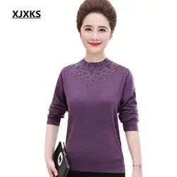 XJXKS исключительное качество осень для женщин пуловер и свитеры для большой размеры бисер повседневное стиль мать свитер
