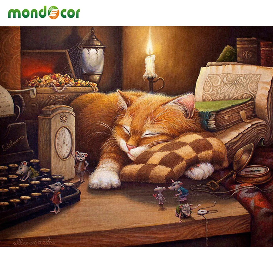 

Mondecor Frame Cat DIY Oil Painting By Numbers Kits Landscape Acrylic Paint on Canvas Unique Gift for Home Decor 40x50cm Artwork